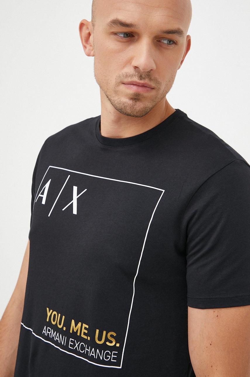 

Памучна тениска Armani Exchange в черно с принт, Черен