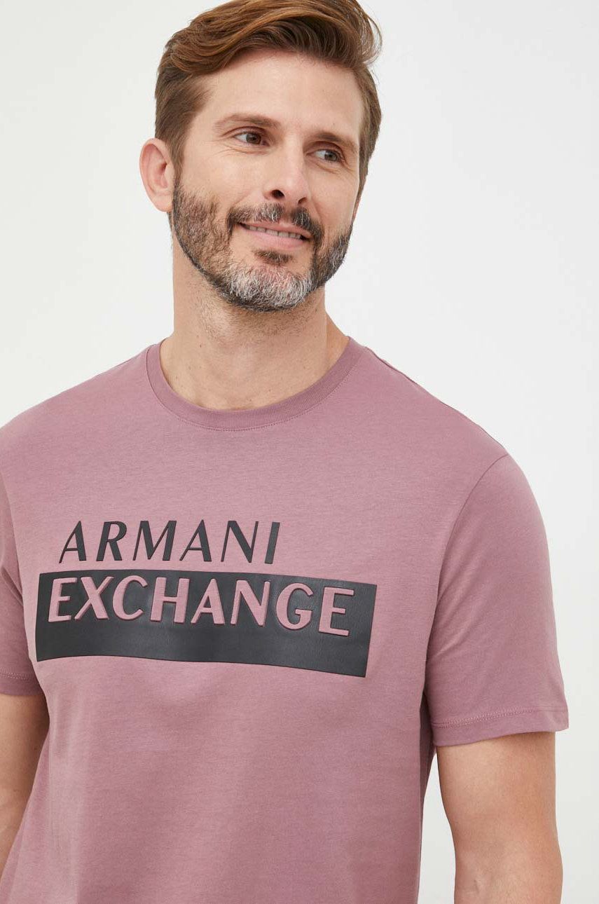 Armani Exchange tricou din bumbac culoarea roz, cu imprimeu answear.ro