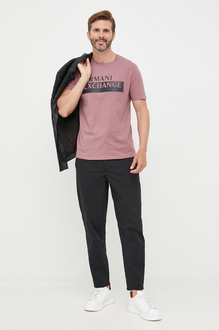 

Хлопковая футболка Armani Exchange цвет розовый с принтом