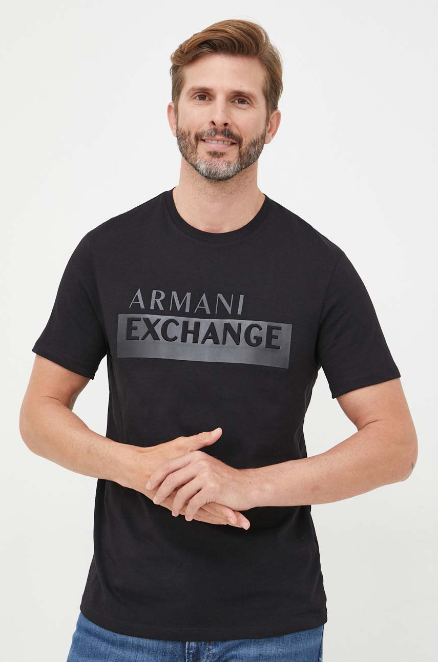 

Памучна тениска Armani Exchange в черно с принт, Черен