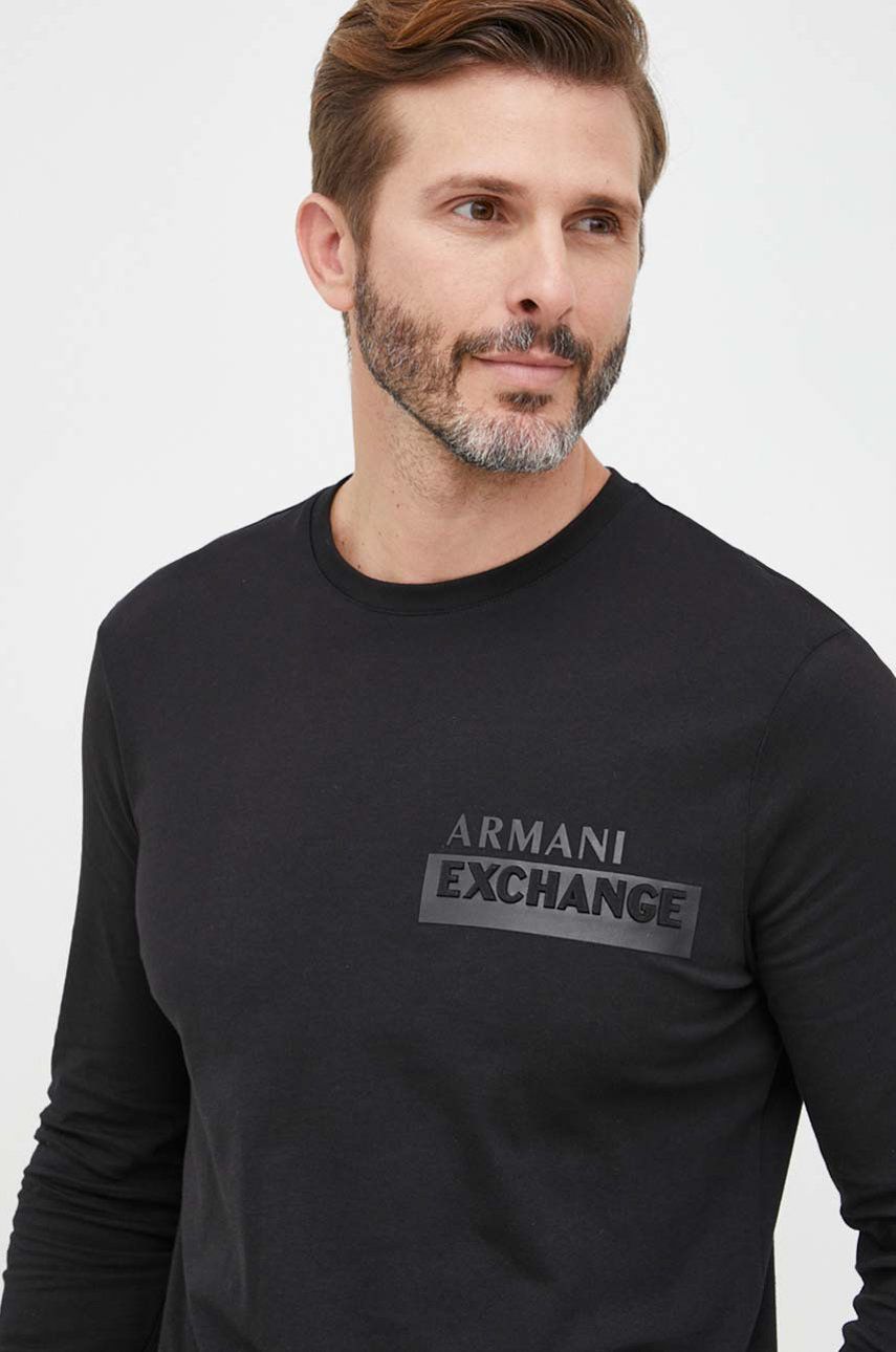 Armani Exchange longsleeve din bumbac culoarea negru, cu imprimeu