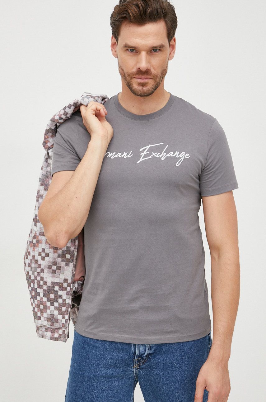 Armani Exchange tricou din bumbac culoarea gri, cu imprimeu answear.ro imagine noua