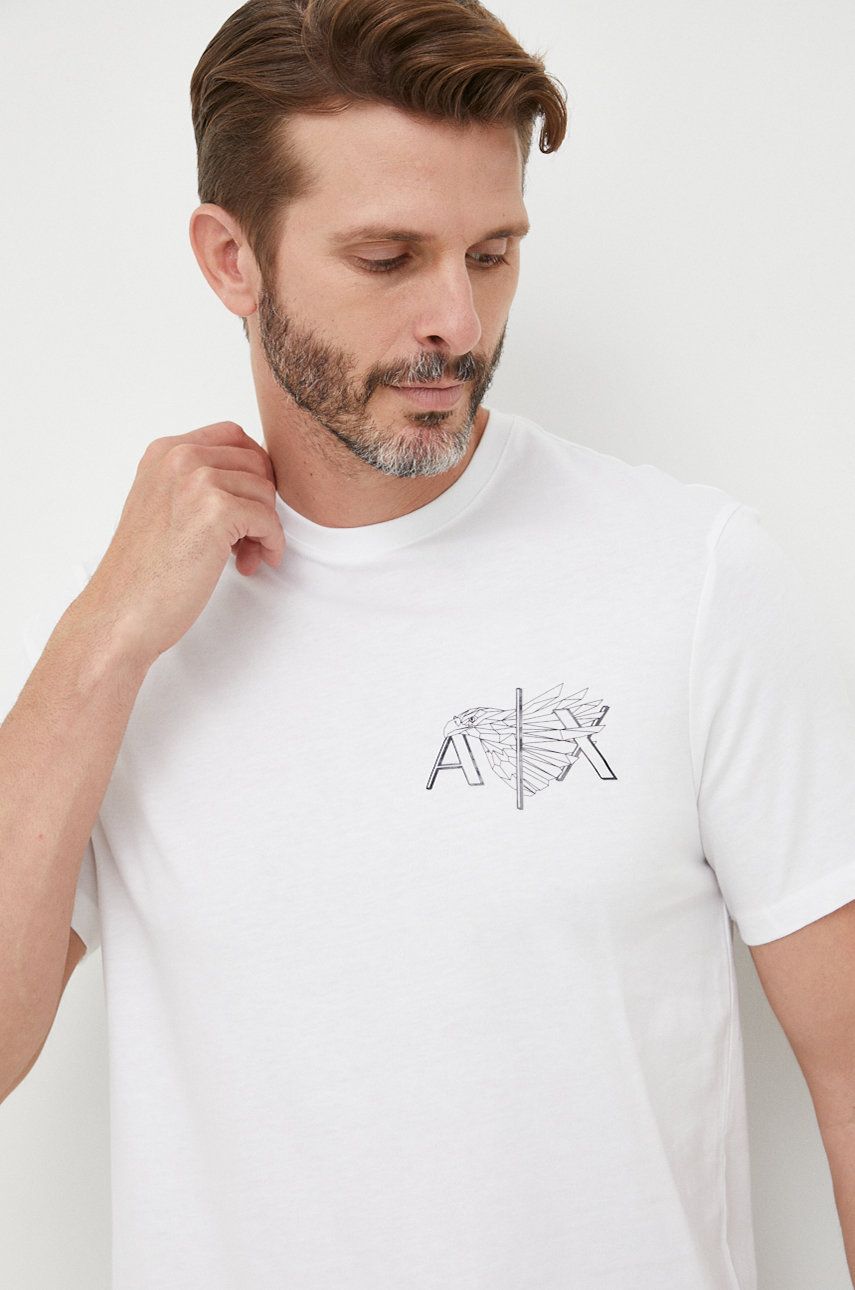 Armani Exchange tricou din bumbac culoarea alb, cu imprimeu Alb imagine noua