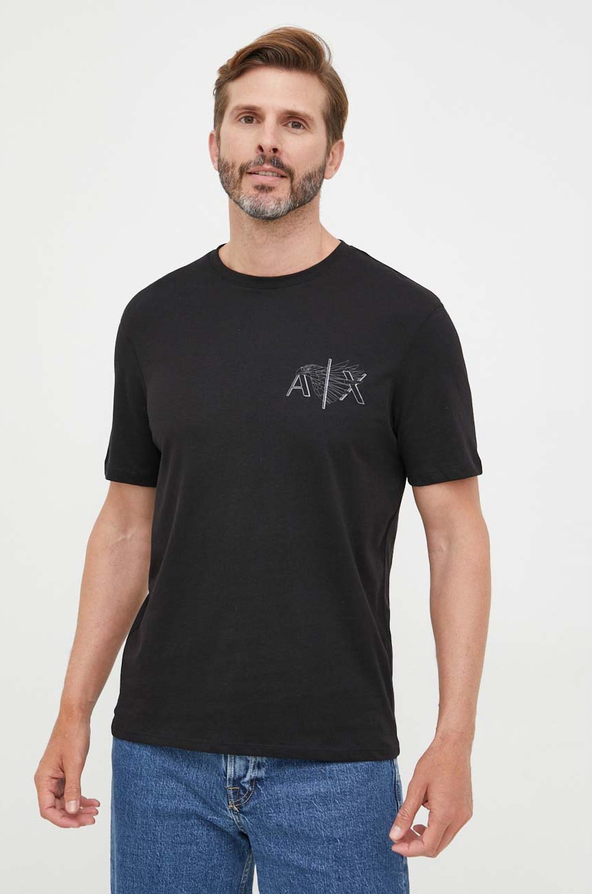 

Памучна тениска Armani Exchange в черно с принт, Черен