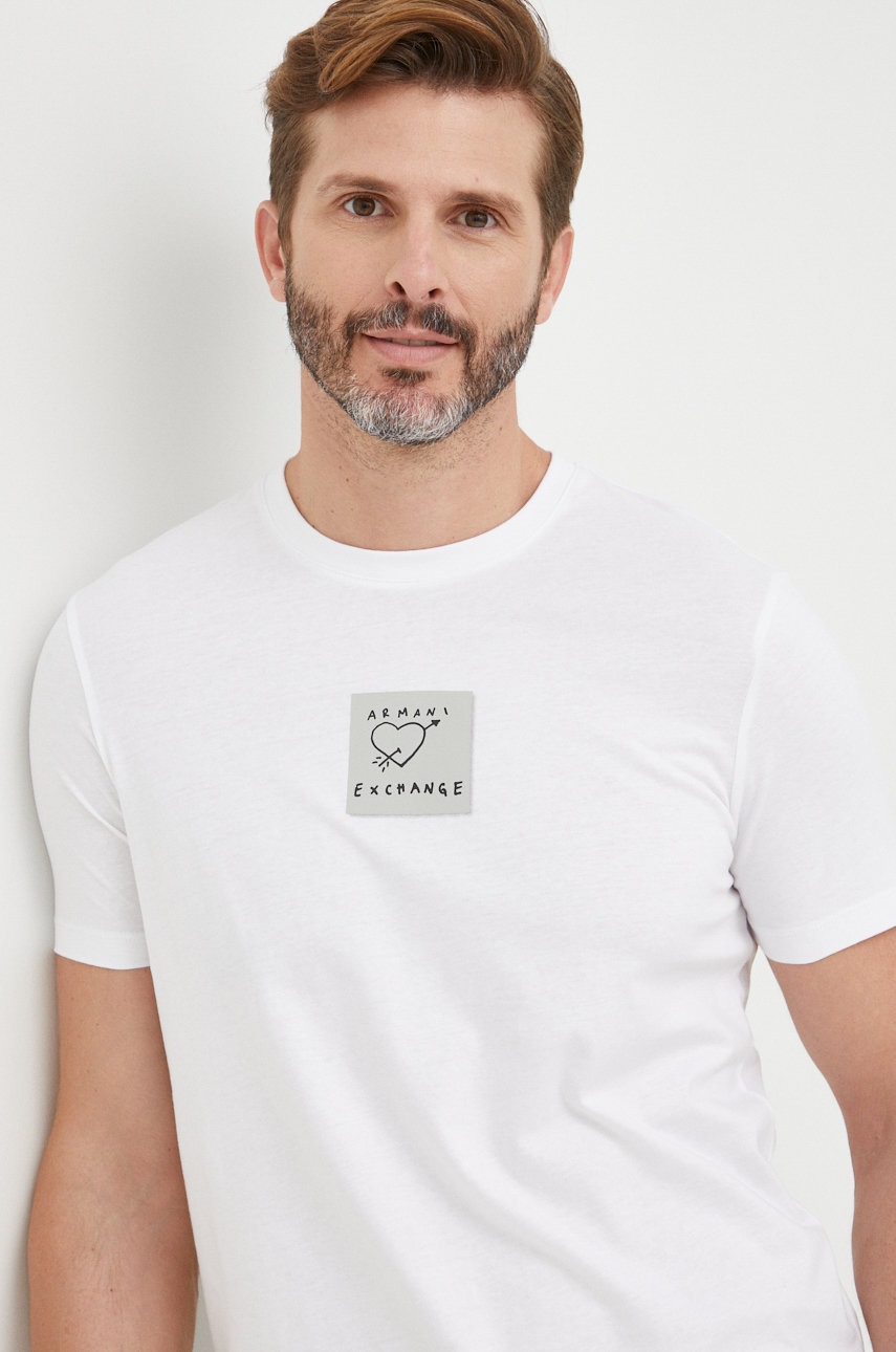 

Памучна тениска Armani Exchange в бяло с принт, Бял
