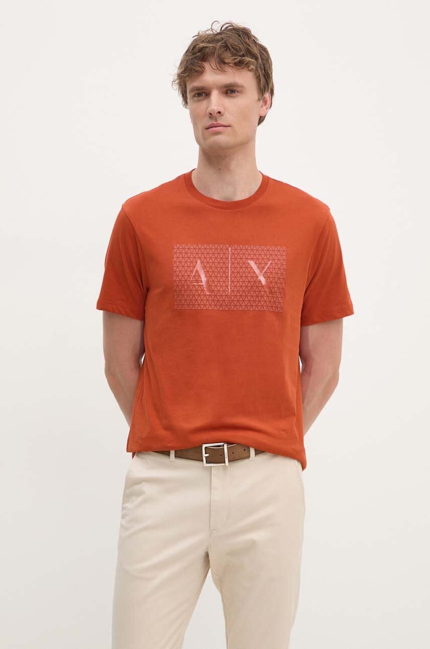 

Памучна тениска Armani Exchange в оранжево с принт, Оранжев