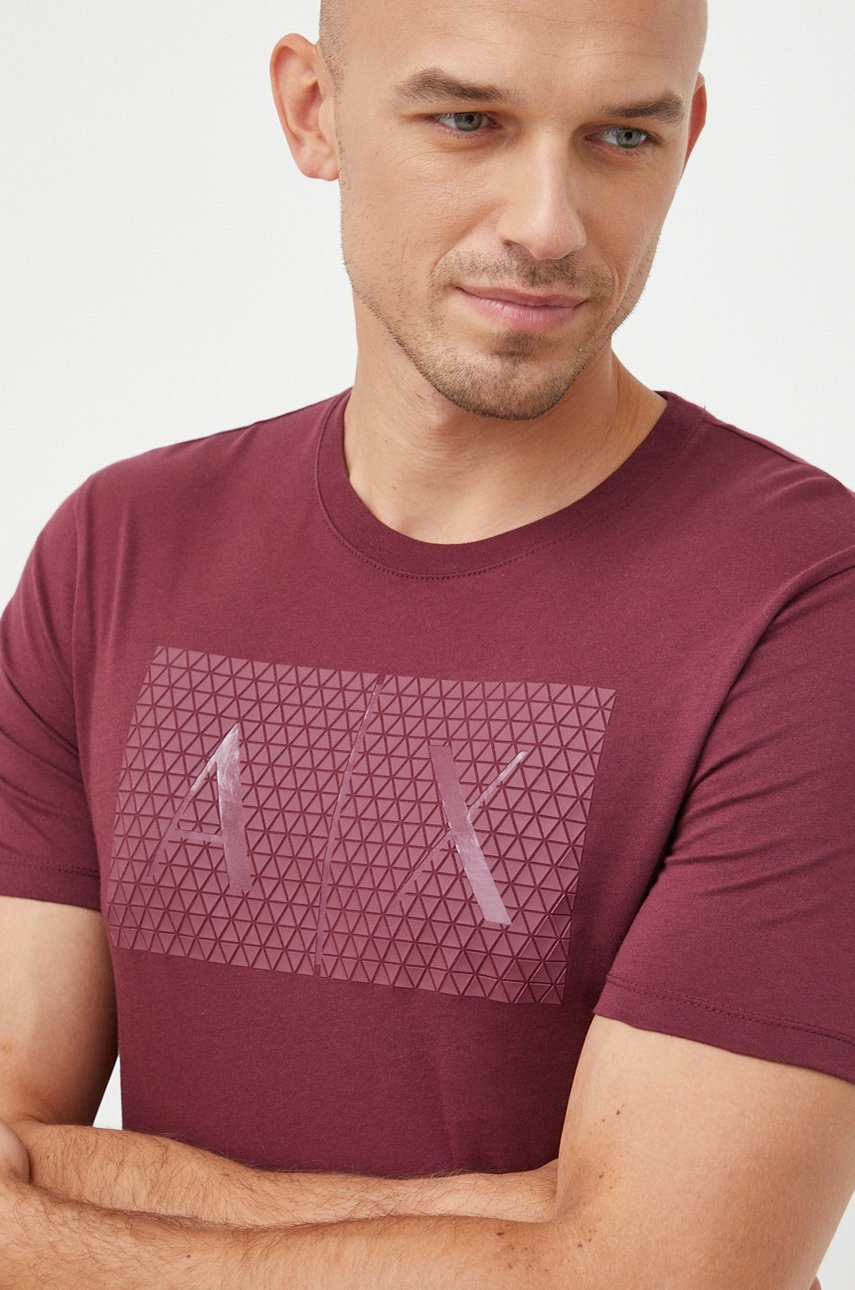

Памучна тениска Armani Exchange в бордо с принт