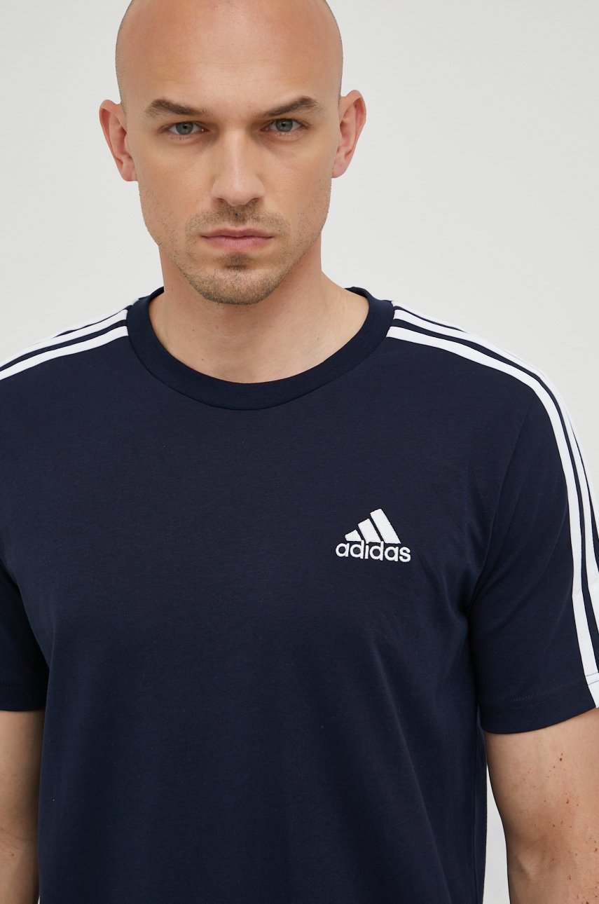Adidas tricou din bumbac culoarea albastru marin, neted