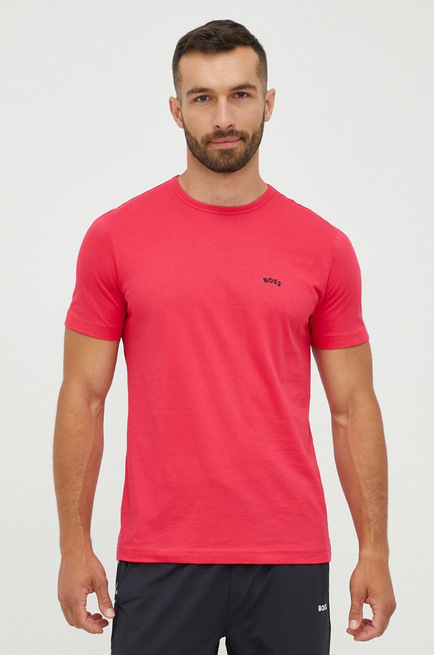BOSS t-shirt bawełniany BOSS GREEN kolor różowy gładki