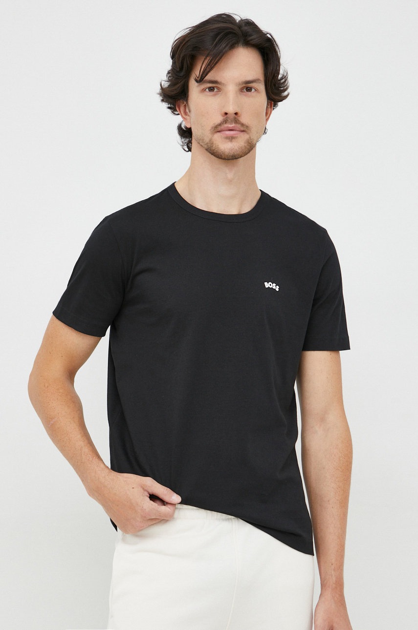 

Памучна тениска BOSS Boss Athleisure в черно с изчистен дизайн, Черен