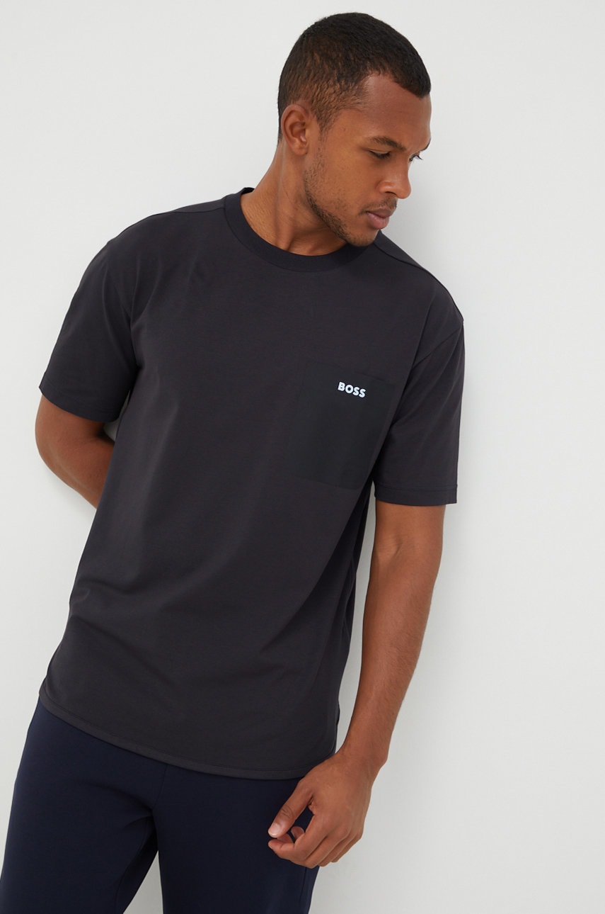 Boss tricou boss athleisure barbati, culoarea albastru marin, neted