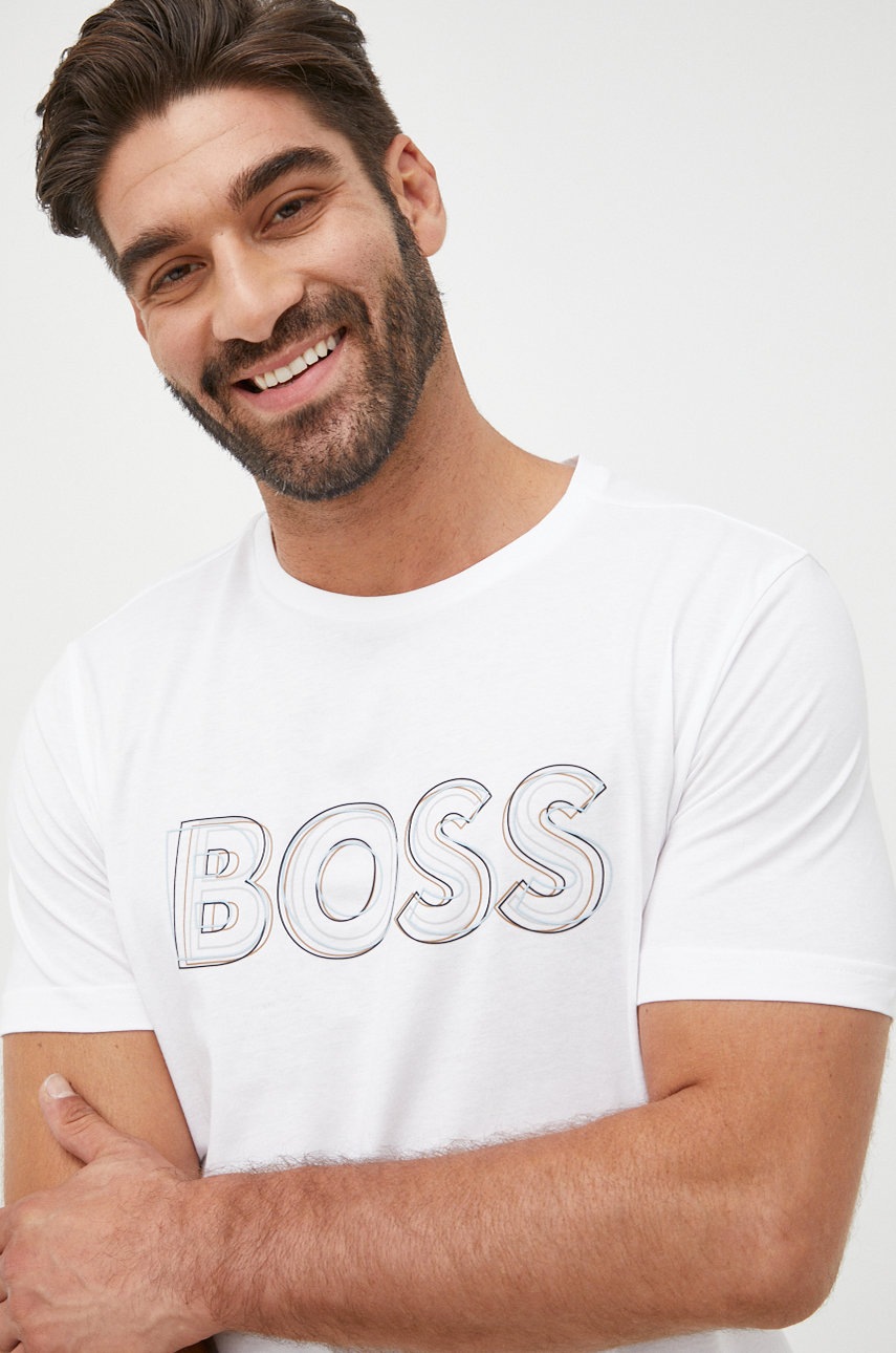 

Памучна тениска BOSS Boss Athleisure в бяло с изчистен дизайн, Бял