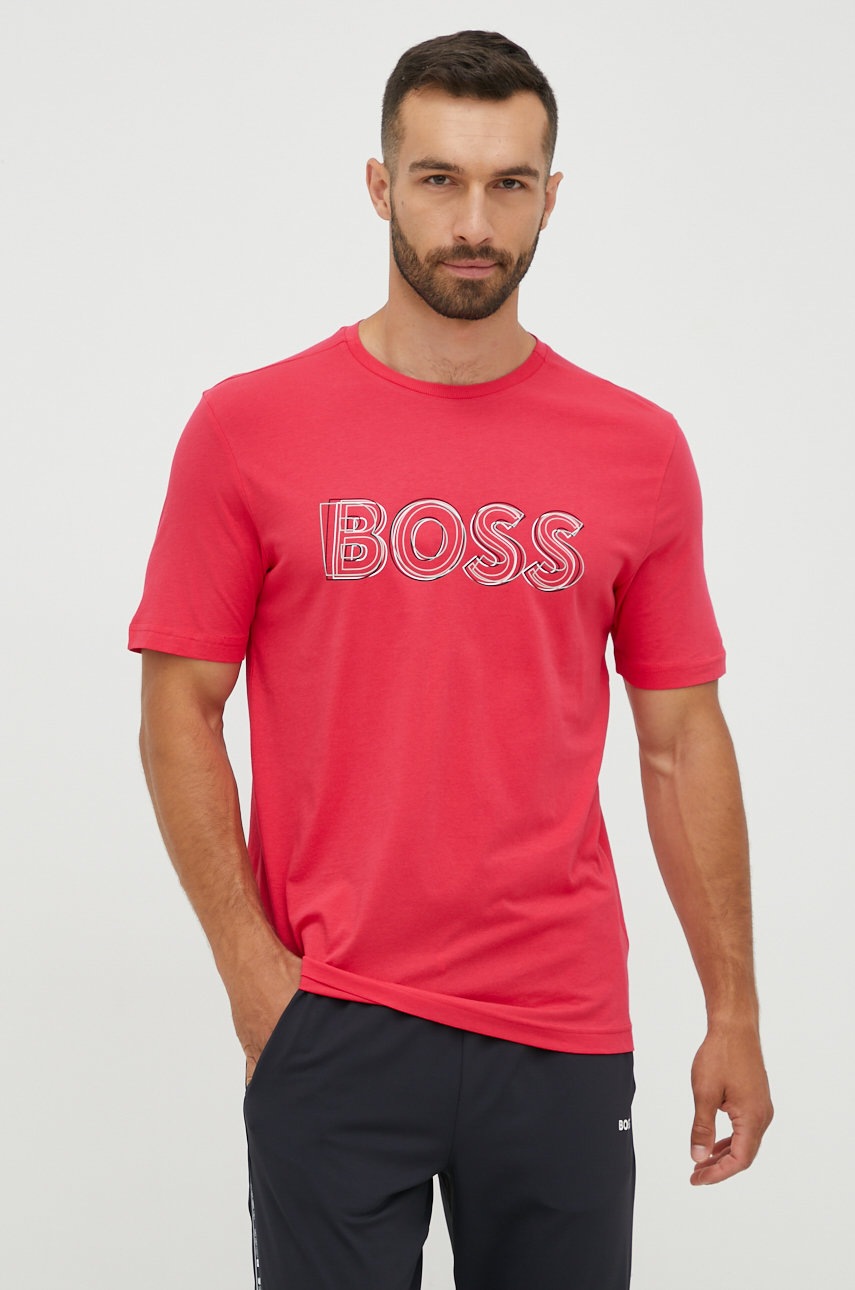 

Памучна тениска BOSS Boss Athleisure в розово с изчистен дизайн, Розов