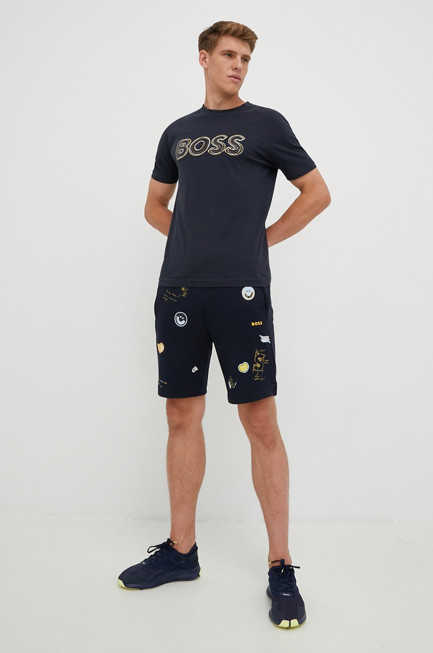 

Хлопковая футболка BOSS Boss Athleisure цвет синий однотонная