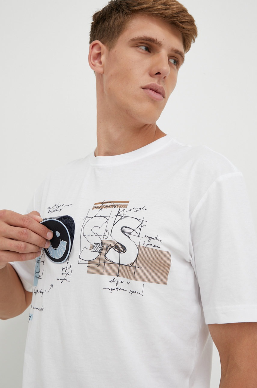 

Памучна тениска BOSS Boss Athleisure в бяло с апликация, Бял