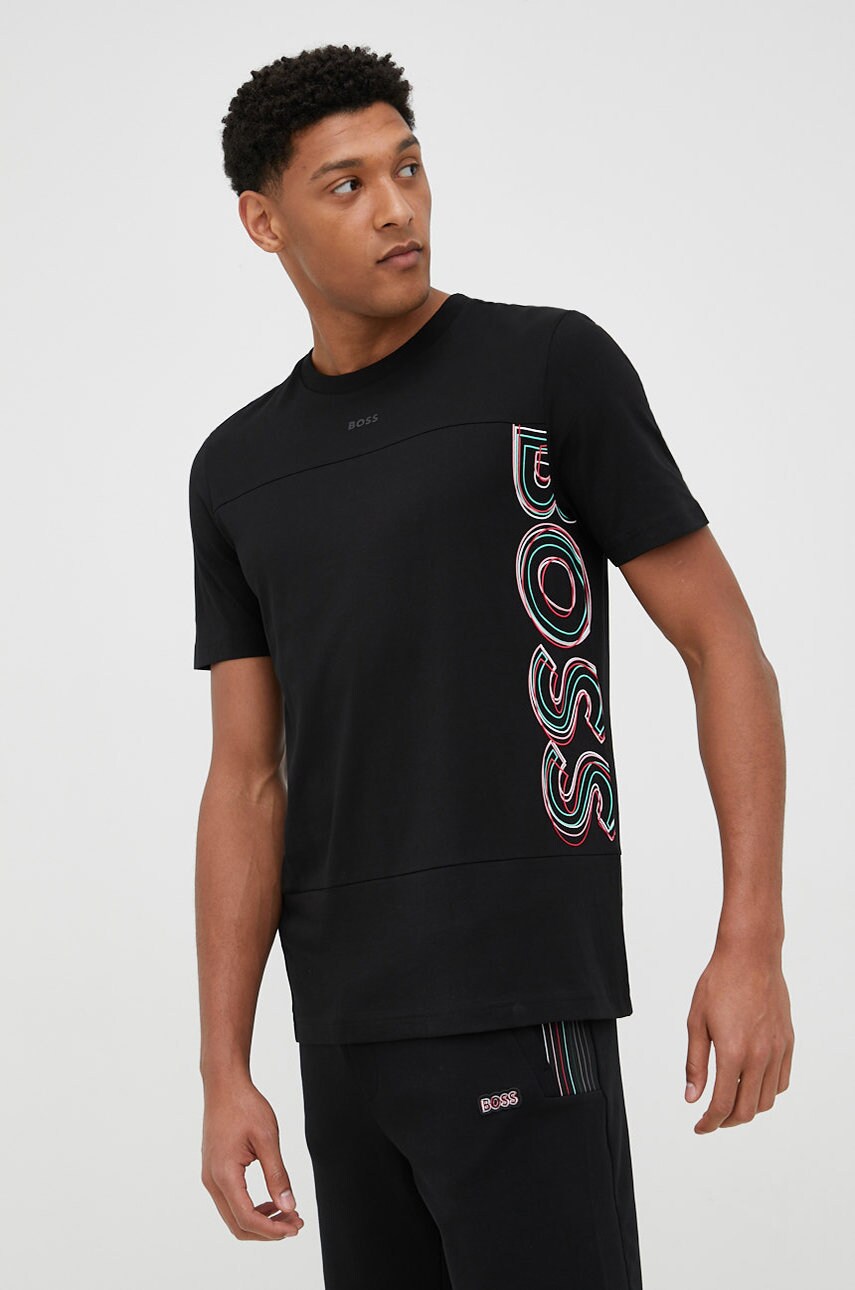 

Памучна тениска BOSS Boss Athleisure в черно с принт, Черен