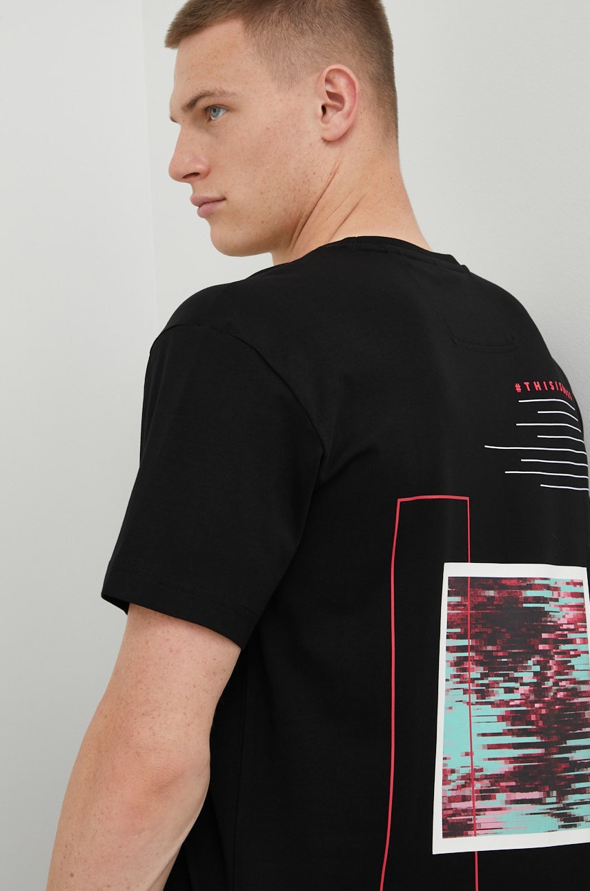 

Памучна тениска BOSS Boss Athleisure в черно с принт, Черен