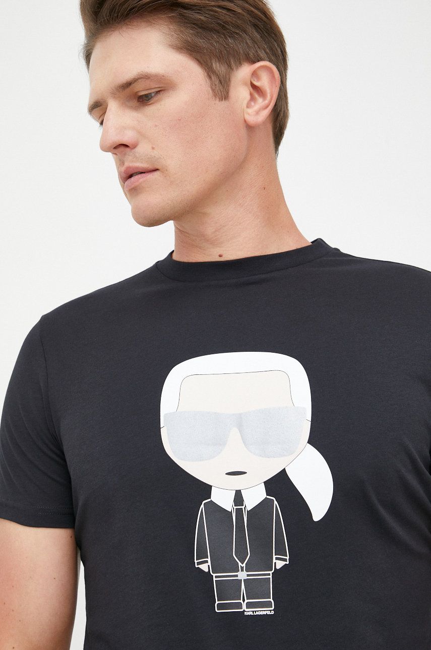 Levně Bavlněné tričko Karl Lagerfeld černá barva, s potiskem, 500251.755071