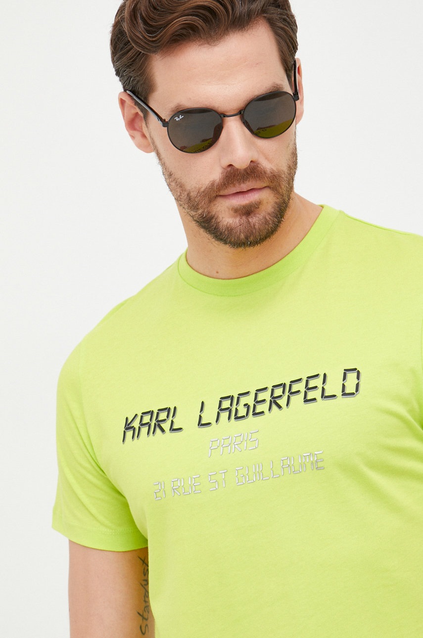 

Памучна тениска Karl Lagerfeld в зелено с апликация, Зелен