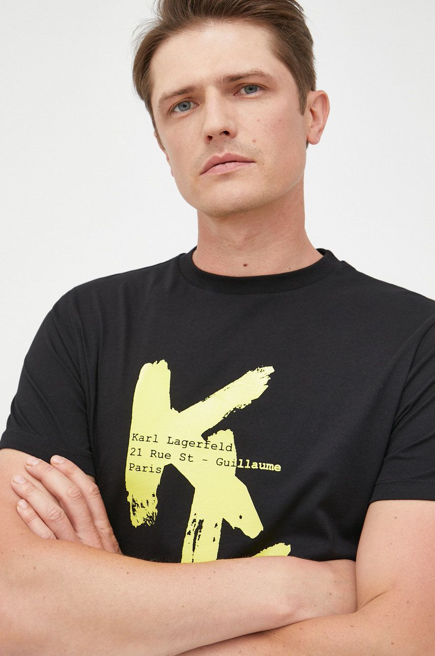 Karl Lagerfeld tricou din bumbac culoarea negru, cu imprimeu answear.ro