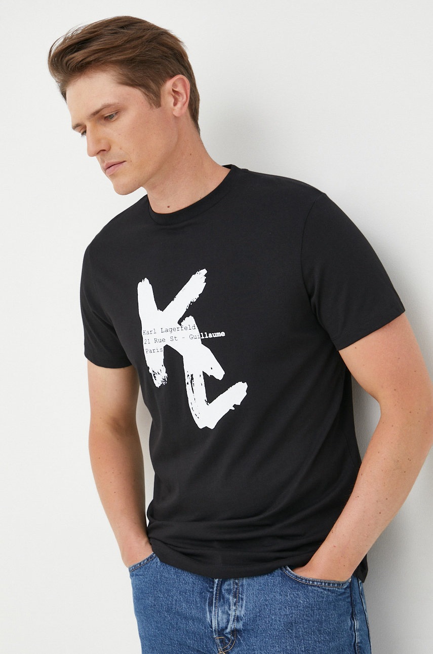 

Памучна тениска Karl Lagerfeld в черно с принт, Черен