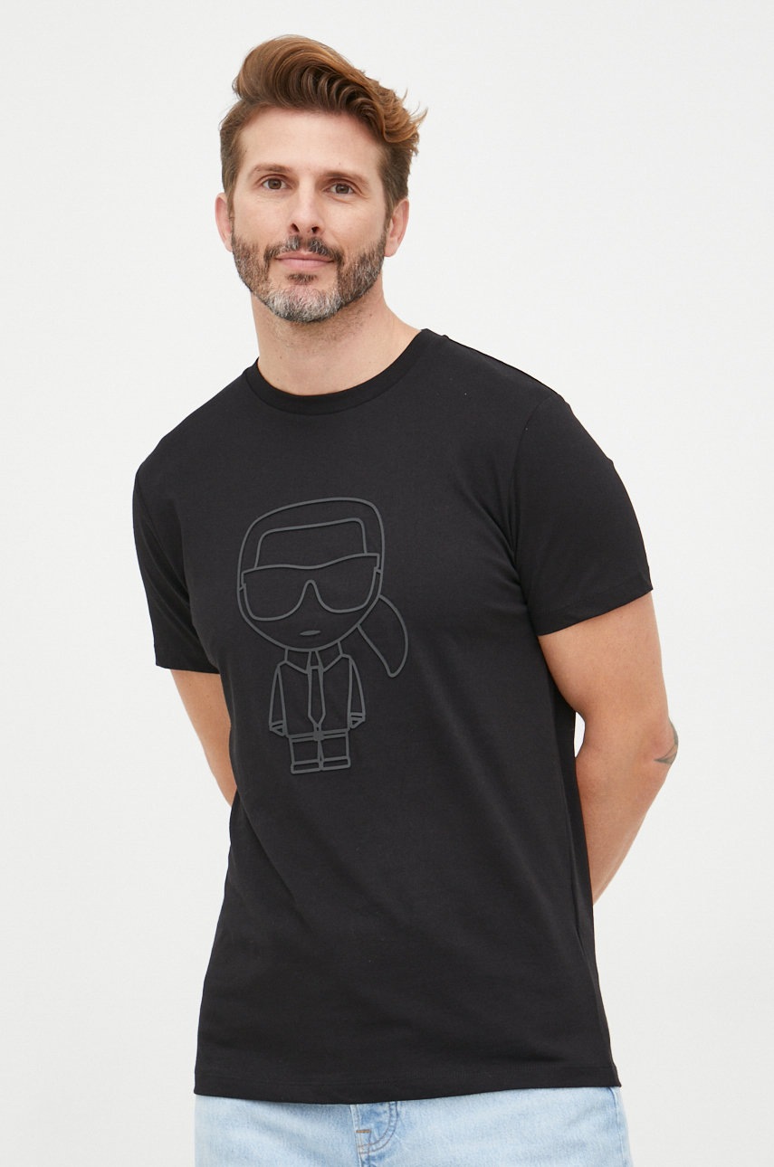 

Памучна тениска Karl Lagerfeld в черно с апликация, Черен