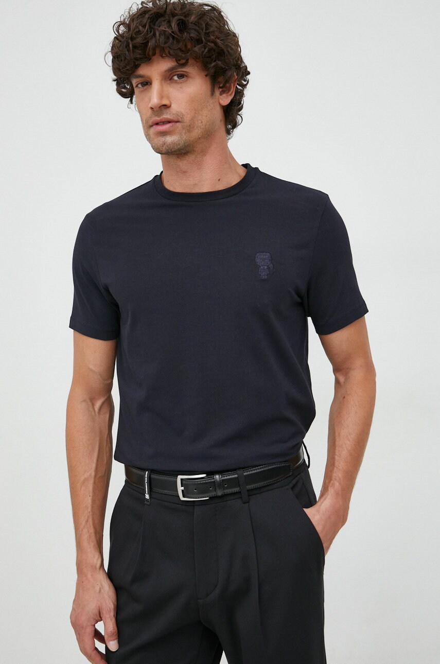 Karl lagerfeld tricou barbati, culoarea albastru marin, neted