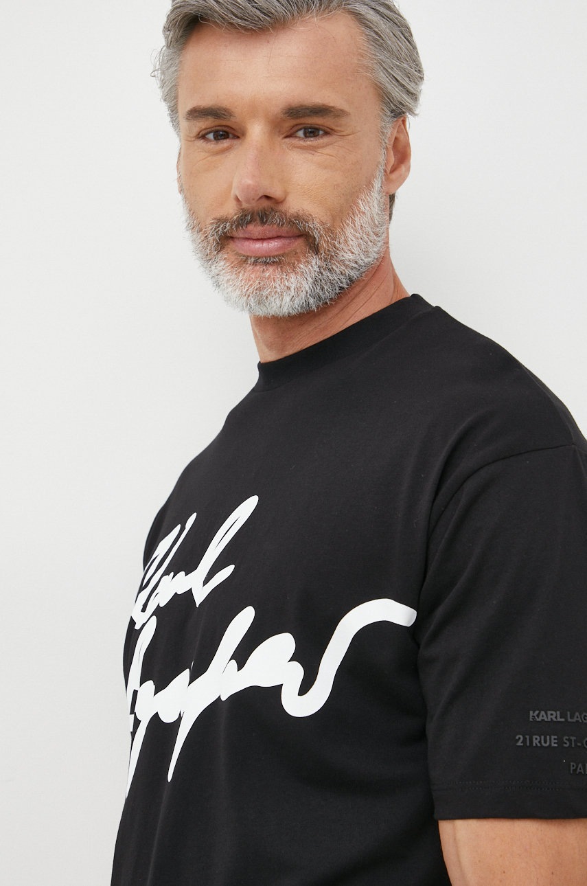 

Памучна тениска Karl Lagerfeld в черно с принт, Черен