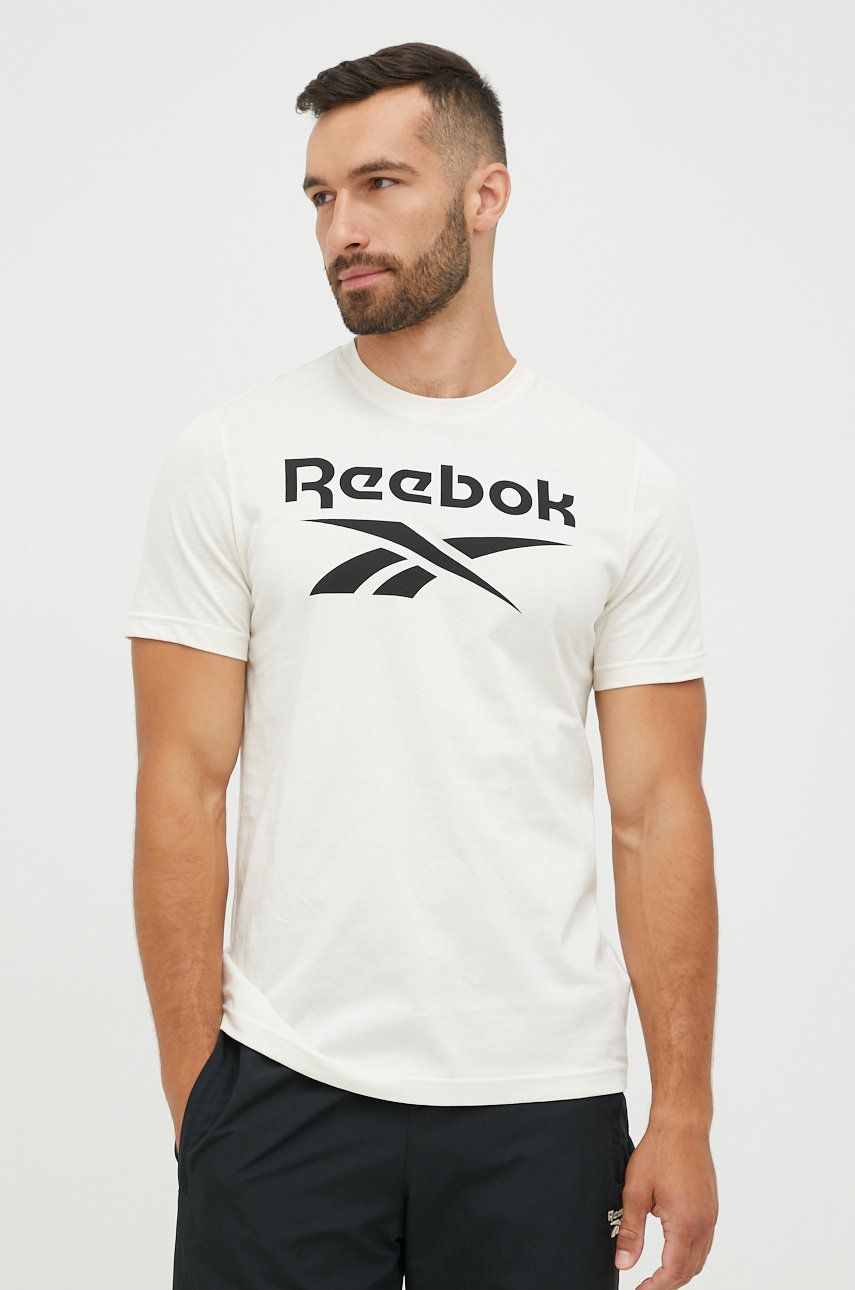 Reebok tricou din bumbac culoarea bej, cu imprimeu