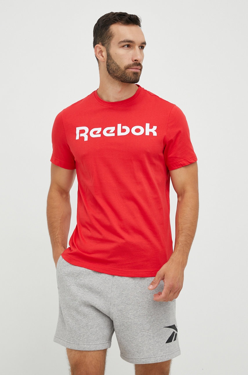 

Памучна тениска Reebok в червено с принт, Червен
