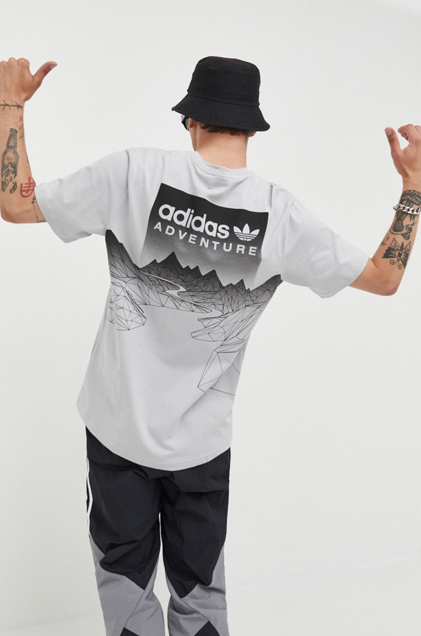 

Памучна тениска adidas Originals в сиво с принт, Сив