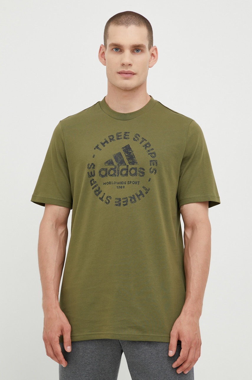 

Памучна тениска adidas в зелено с принт, Зелен