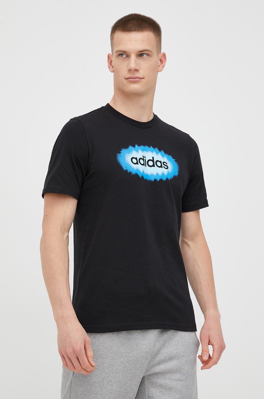 adidas tricou din bumbac culoarea negru, cu imprimeu