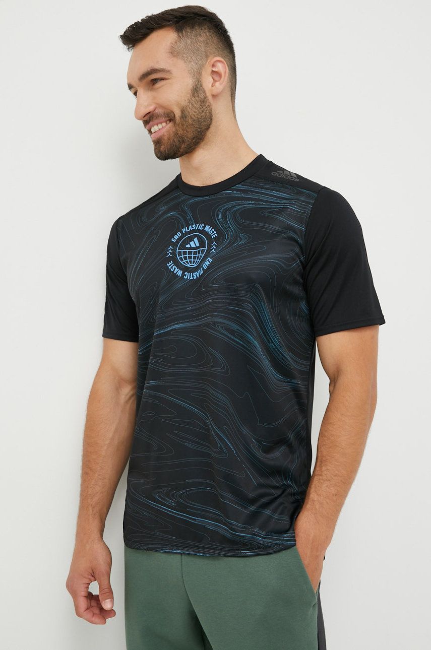 adidas Performance t-shirt do biegania Run For The Ocean kolor czarny wzorzysty