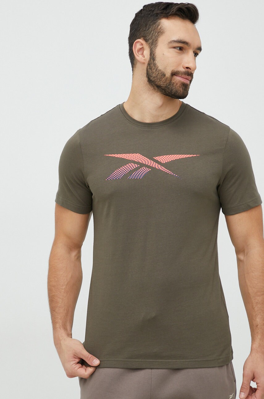 

Памучна тениска Reebok в зелено с принт, Зелен