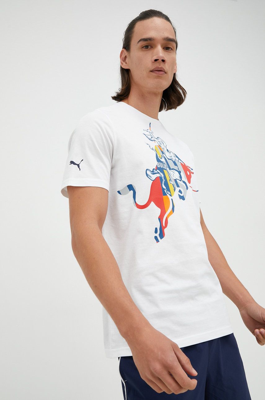 Puma tricou din bumbac culoarea alb, cu imprimeu Alb imagine noua