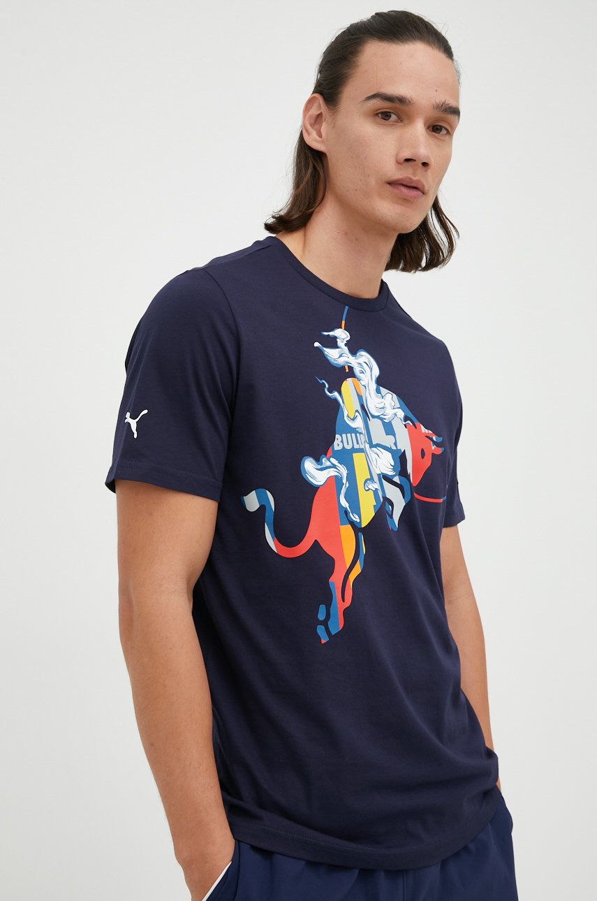 Puma t-shirt bawełniany kolor granatowy z nadrukiem