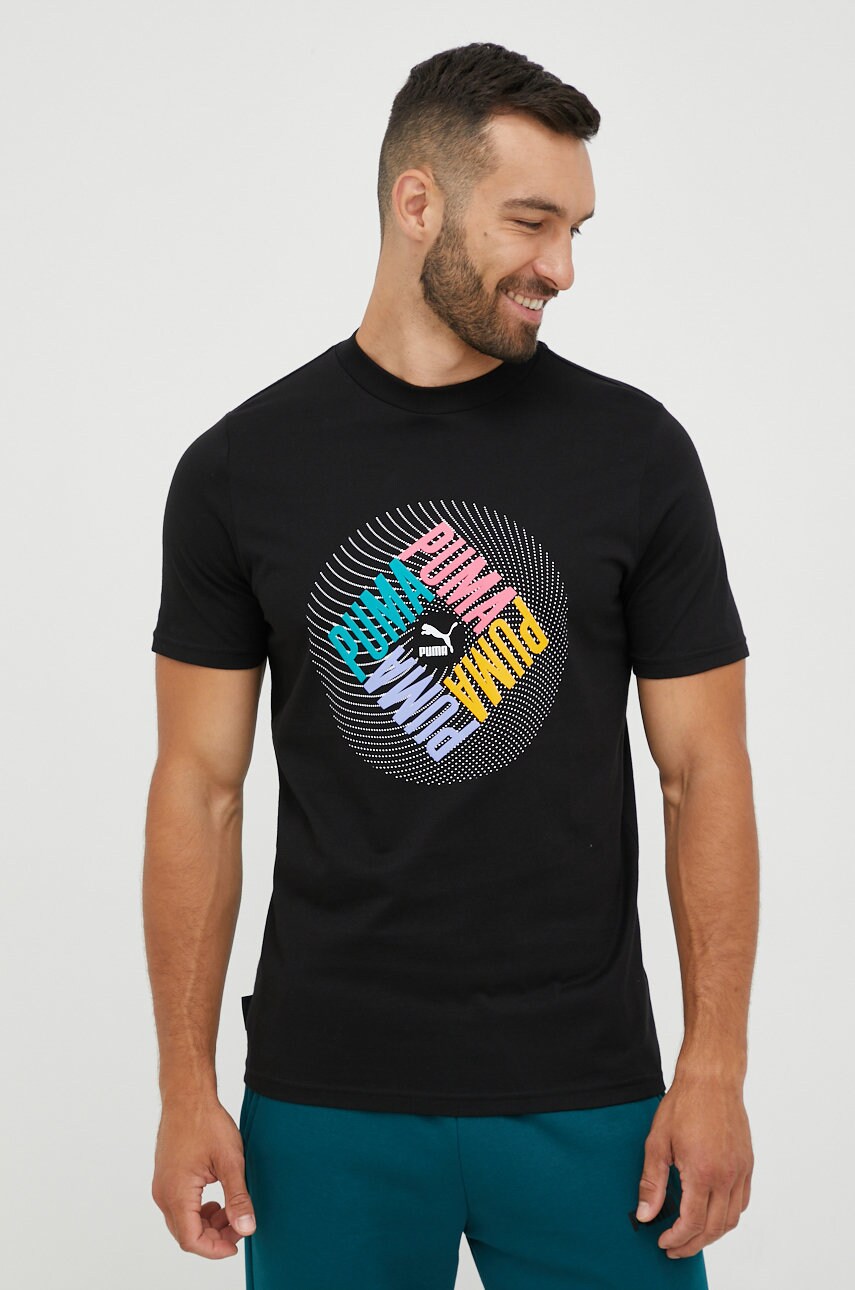 Puma tricou din bumbac swxp culoarea negru, cu imprimeu