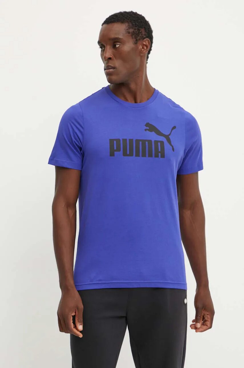 Puma tricou din bumbac culoarea albastru marin, cu imprimeu
