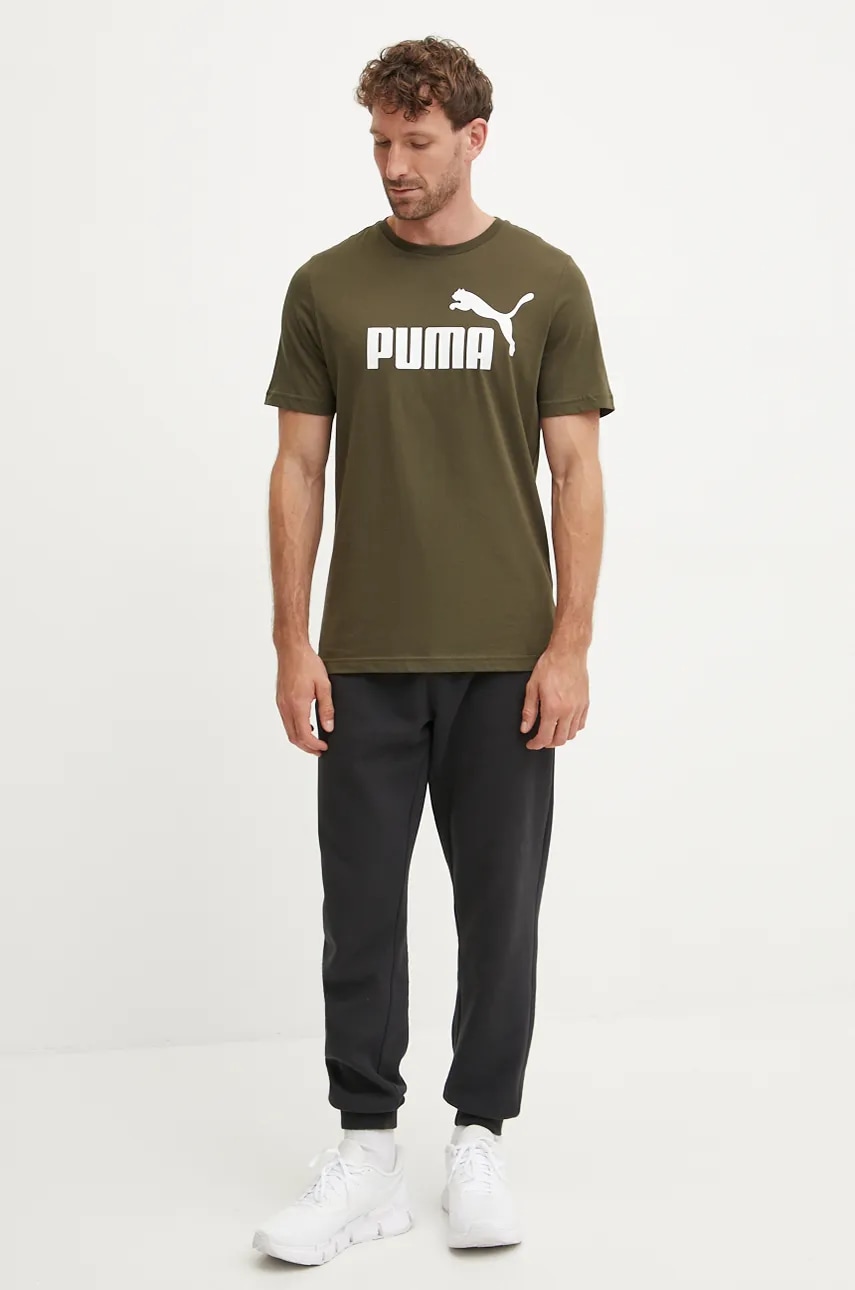 Хлопковая футболка Puma цвет коричневый с принтом Хлопковая футболка Puma цвет коричневый с принтом