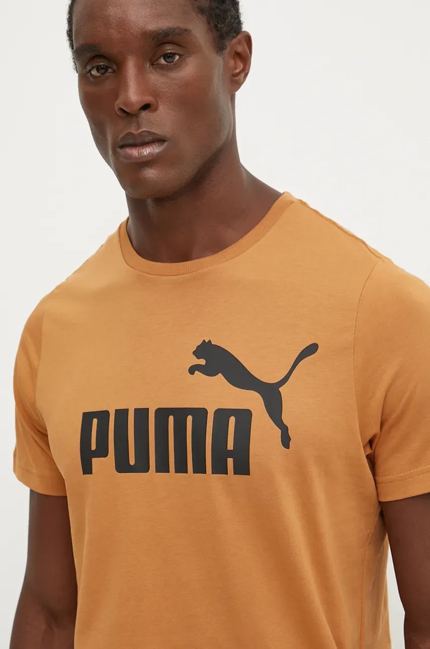 

Памучна тениска Puma в кафяво с принт, Кафяв