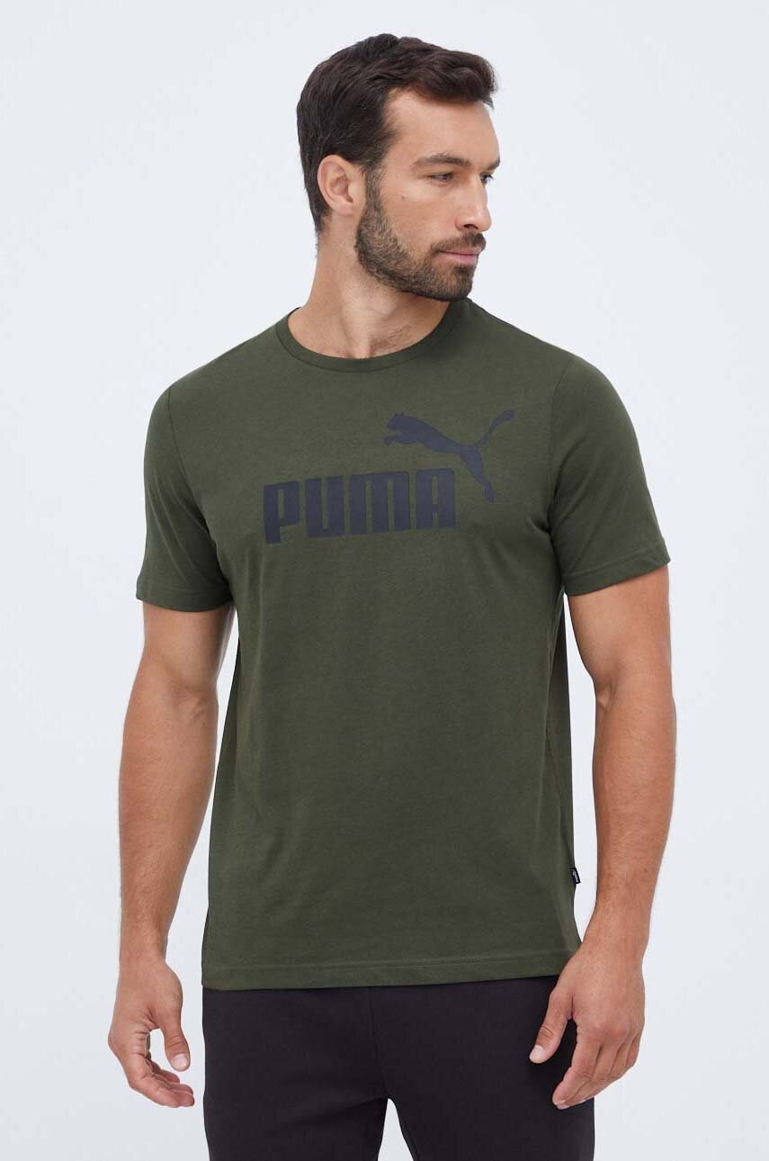

Хлопковая футболка Puma цвет зелёный с принтом