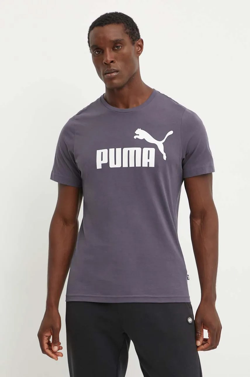 Puma tricou din bumbac culoarea gri, cu imprimeu