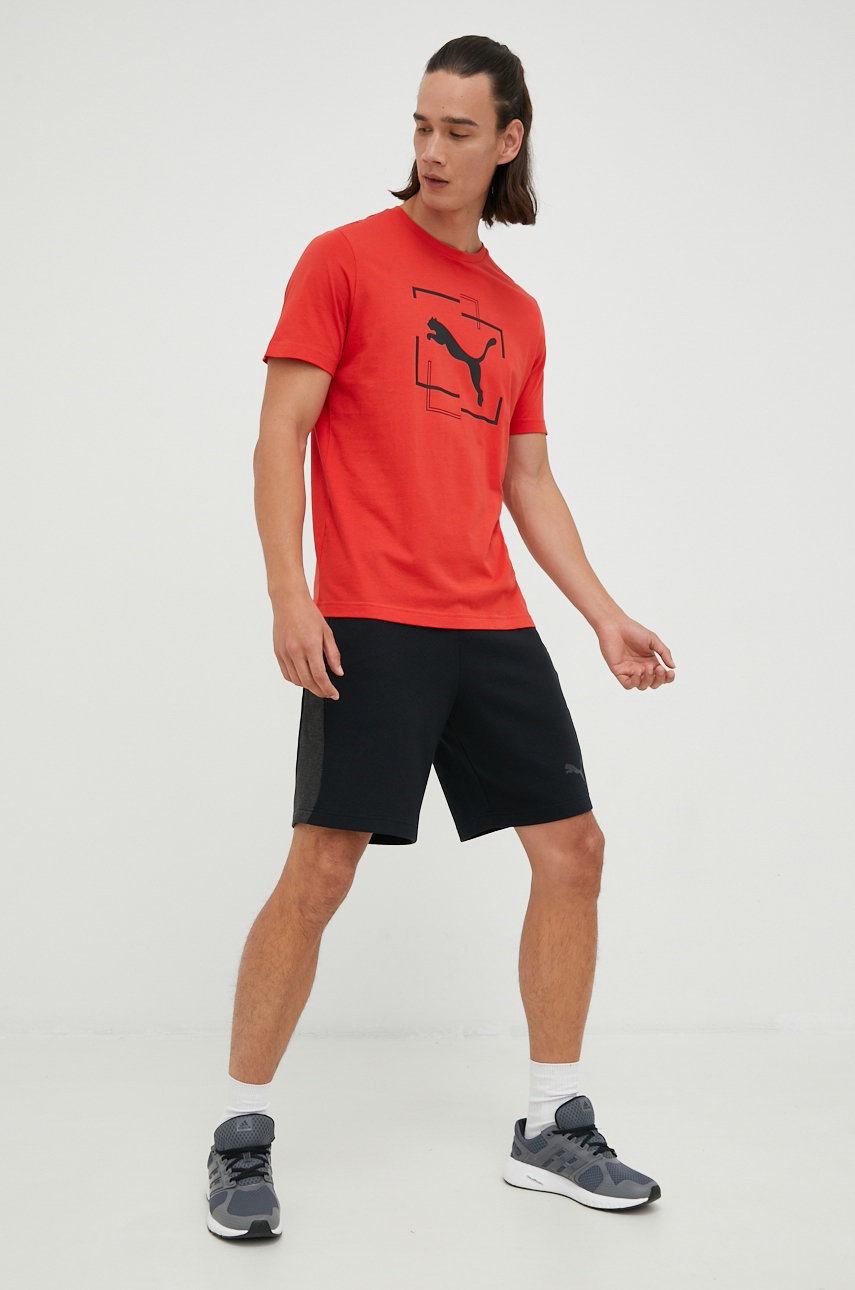 

Памучна тениска Puma в червено с принт, Червен