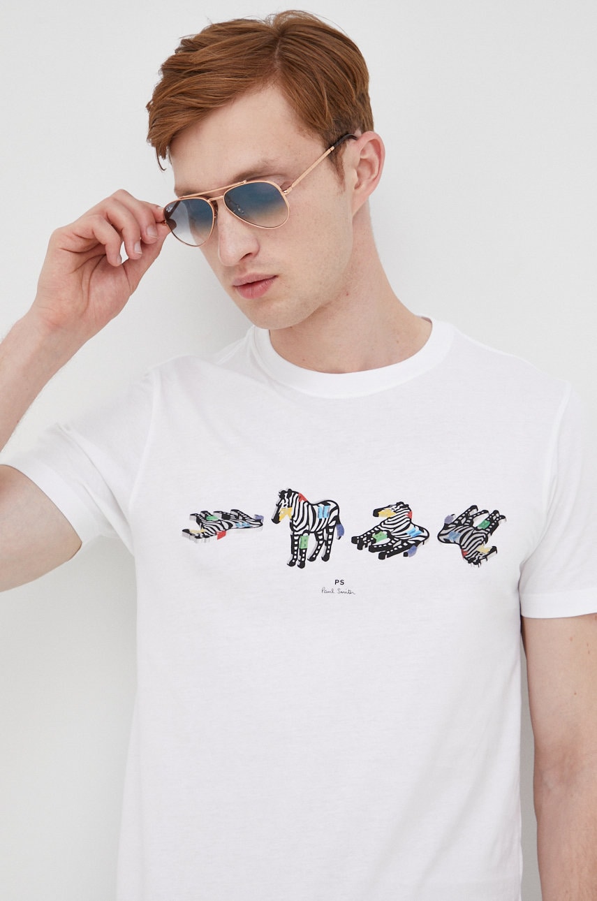 Ps paul smith tricou din bumbac culoarea alb, cu imprimeu