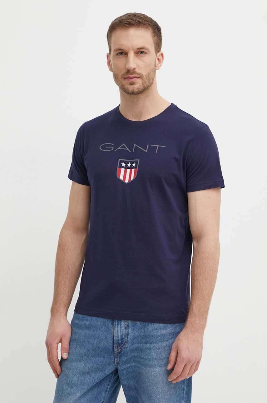 Gant tricou din bumbac culoarea albastru marin, cu imprimeu