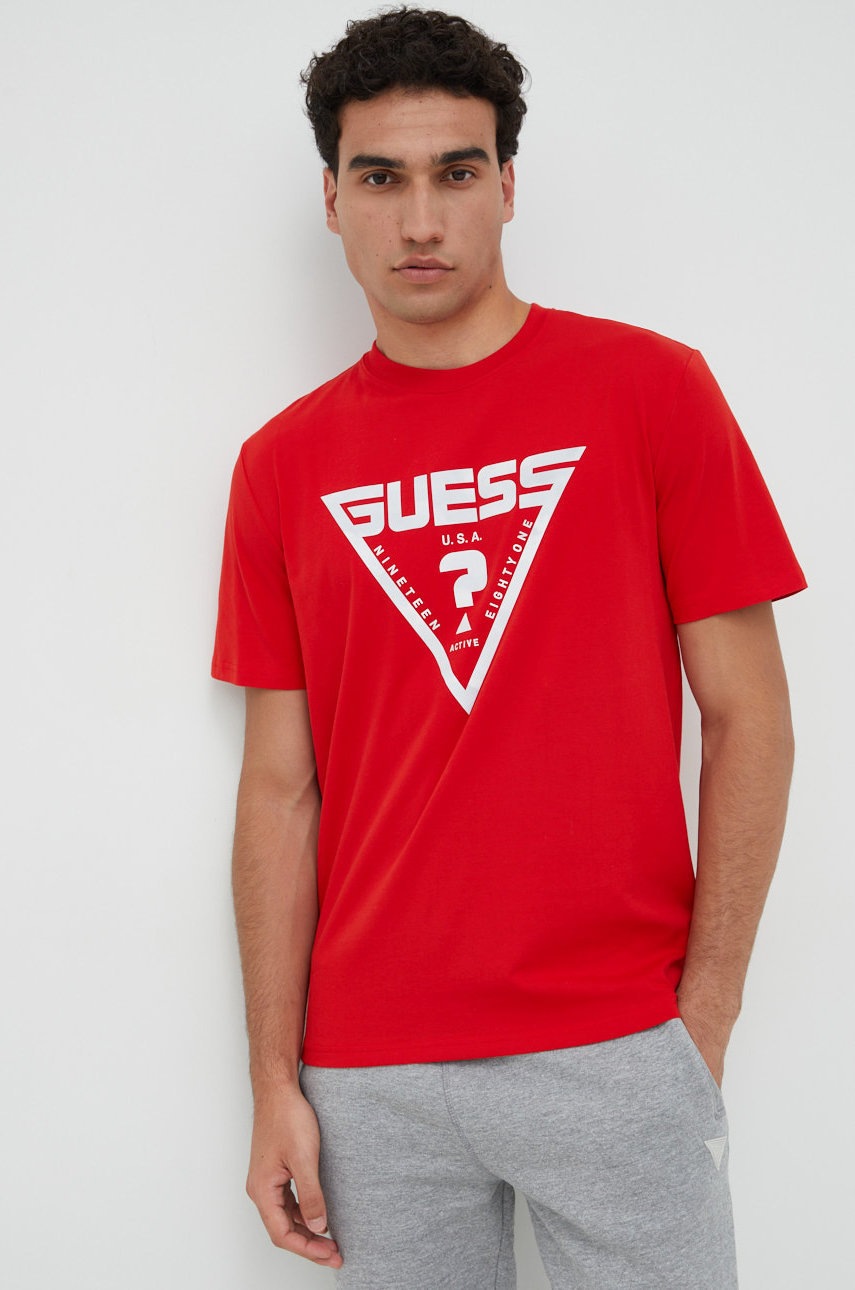 

Тениска Guess в червено с принт, Червен