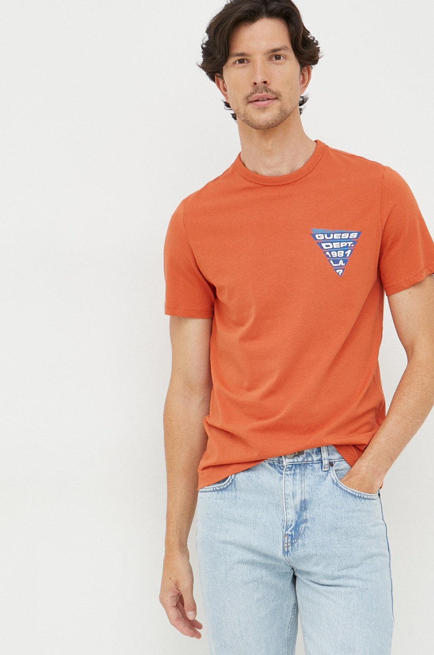 

Футболка Guess мужской цвет оранжевый однотонный