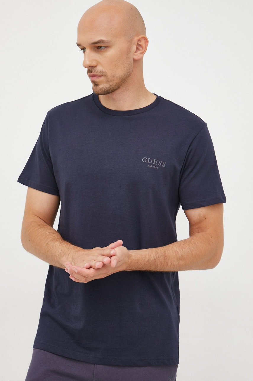 

Памучна тениска Guess в бяло с принт, Бял