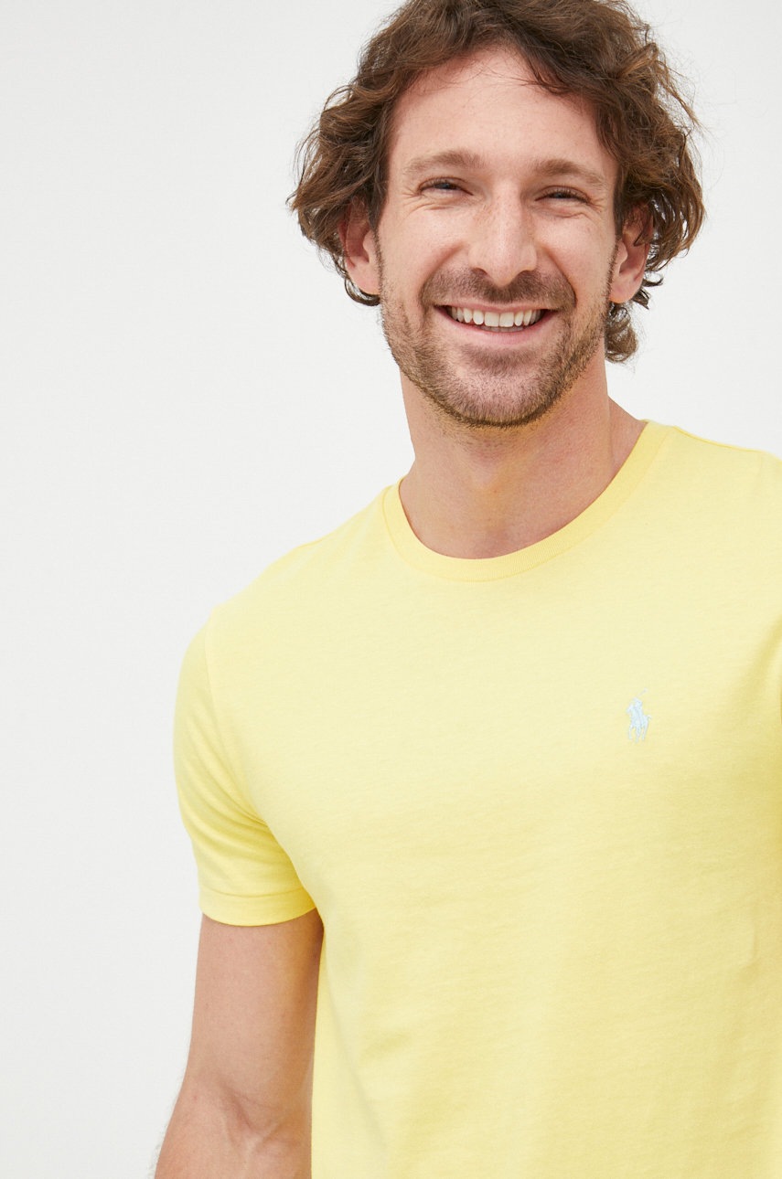 

Памучна тениска Polo Ralph Lauren в жълто с изчистен дизайн, Жълт